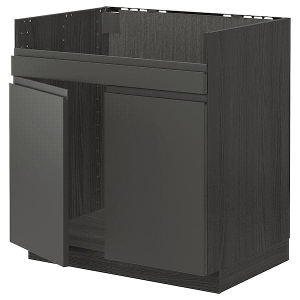 Ikea METOD - Base cab f HAVSEN double bowl sink, black/Voxtorp dark grey, 80x60 cm
