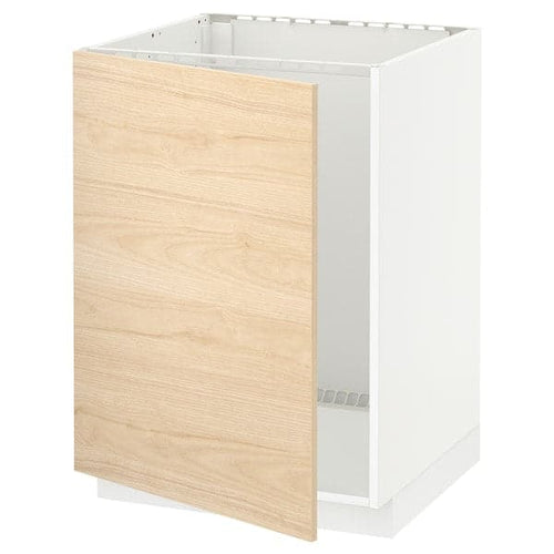 METOD - Base cabinet for sink, white/Askersund light ash effect , 60x60 cm