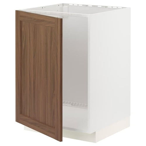 METOD - Base cabinet for sink, white Enköping/brown walnut effect, 60x60 cm