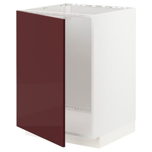 METOD - Base cabinet for sink, white Kallarp/high-gloss dark red-brown, 60x60 cm
