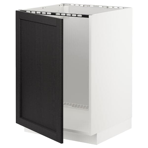 METOD - Base cabinet for sink, white/Lerhyttan black stained