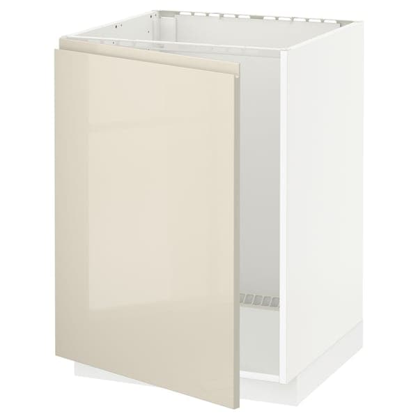 METOD - Base cabinet for sink, white/Voxtorp high-gloss light beige, 60x60 cm