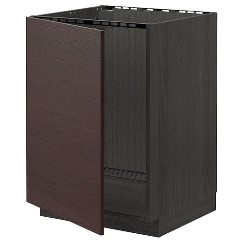 METOD - Base cabinet for sink, black Askersund/dark brown ash effect, 60x60 cm