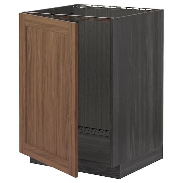 Ikea METOD - Base cabinet for sink, black Enköping/brown walnut effect, 60x60 cm