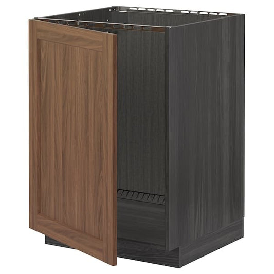 Ikea METOD - Base cabinet for sink, black Enköping/brown walnut effect, 60x60 cm