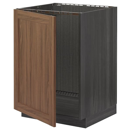 METOD - Base cabinet for sink, black Enköping/brown walnut effect, 60x60 cm