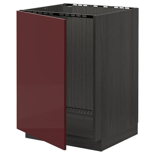 METOD - Base cabinet for sink, black Kallarp/high-gloss dark red-brown, 60x60 cm