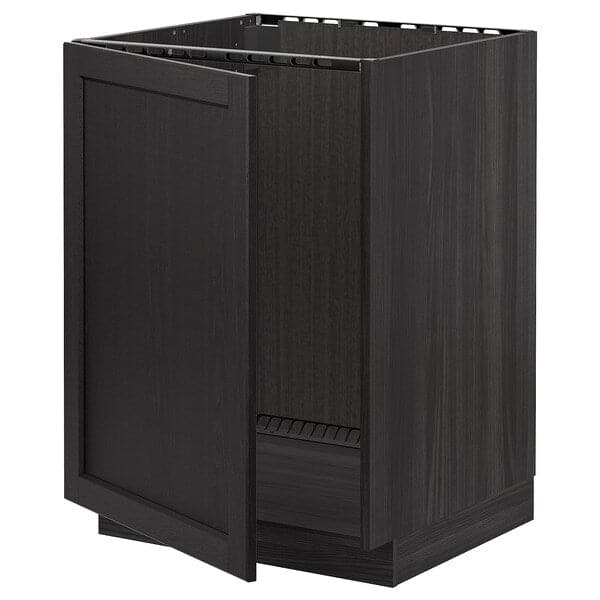 Ikea METOD - Base cabinet for sink, black/Lerhyttan black stained, 60x60 cm