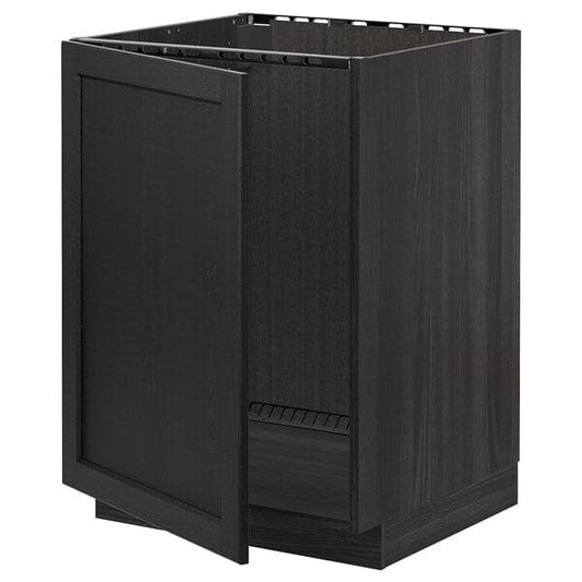 Ikea METOD - Base cabinet for sink, black/Lerhyttan black stained, 60x60 cm