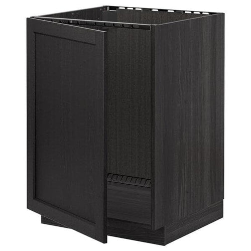 METOD - Base cabinet for sink, black/Lerhyttan black stained, 60x60 cm