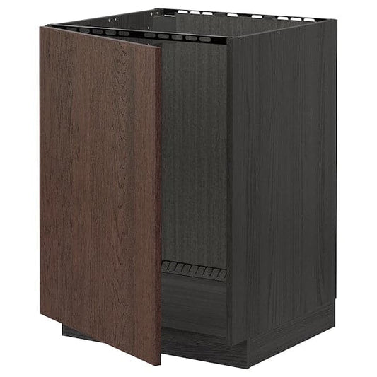 METOD - Base cabinet for sink, black/Sinarp brown, 60x60 cm - best price from Maltashopper.com 29464792