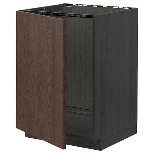 METOD - Base cabinet for sink, black/Sinarp brown, 60x60 cm