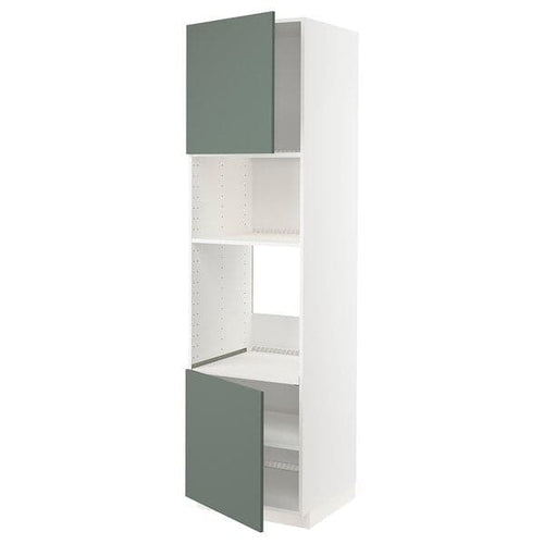 METOD - Hi cb f oven/micro w 2 drs/shelves, white/Bodarp grey-green, 60x60x220 cm