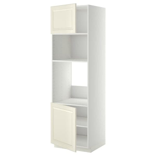 METOD - Hi cb f oven/micro w 2 drs/shelves, white/Bodbyn off-white, 60x60x200 cm