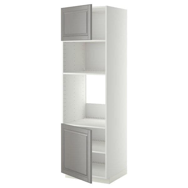Ikea METOD - Hi cb f oven/micro w 2 drs/shelves, white/Bodbyn grey, 60x60x200 cm