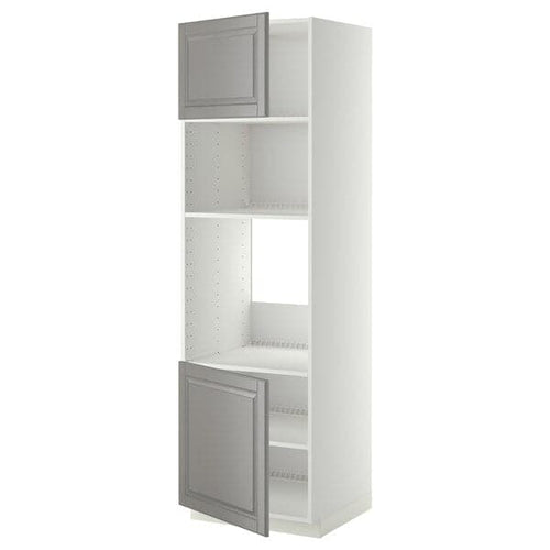 METOD - Hi cb f oven/micro w 2 drs/shelves, white/Bodbyn grey, 60x60x200 cm