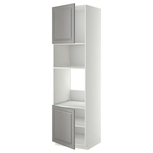 METOD - Hi cb f oven/micro w 2 drs/shelves, white/Bodbyn grey, 60x60x220 cm