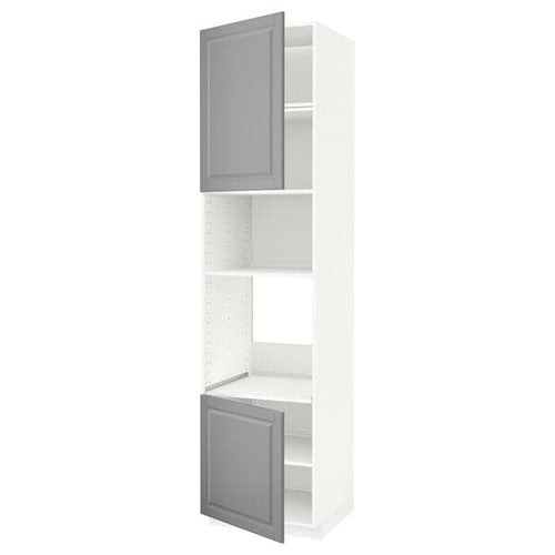 METOD - Hi cb f oven/micro w 2 drs/shelves, white/Bodbyn grey, 60x60x240 cm
