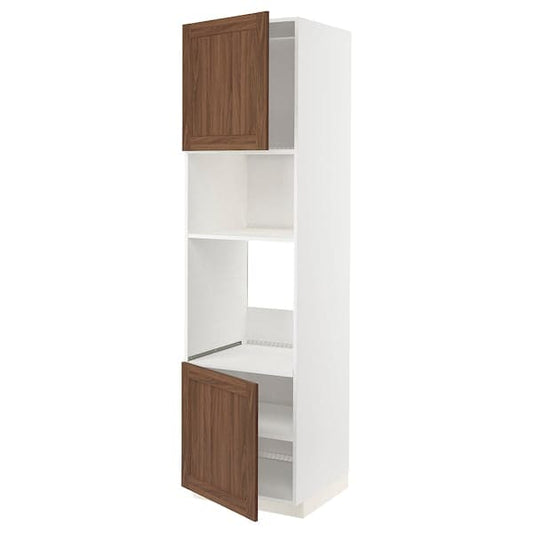 Ikea METOD - Hi cb f oven/micro w 2 drs/shelves, white Enköping/brown walnut effect, 60x60x220 cm
