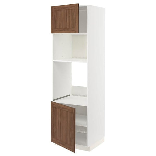 Ikea METOD - Hi cb f oven/micro w 2 drs/shelves, white Enköping/brown walnut effect, 60x60x200 cm