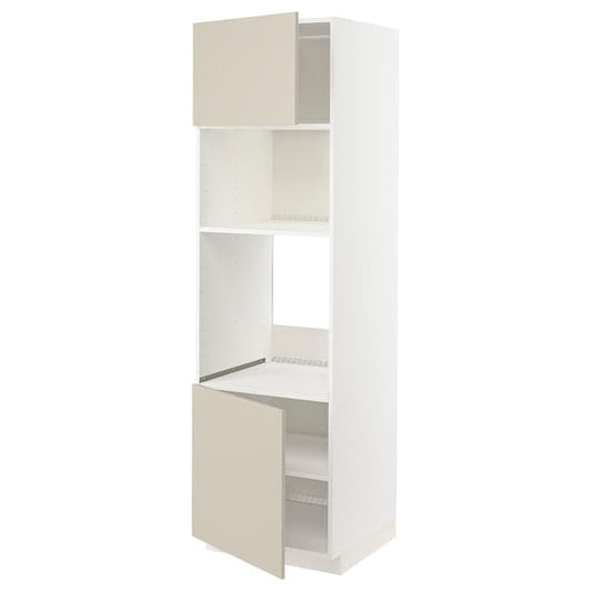 Ikea METOD - Hi cb f oven/micro w 2 drs/shelves, white/Havstorp beige, 60x60x200 cm