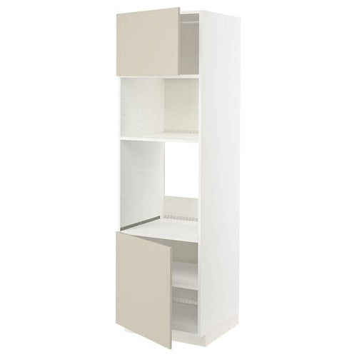 METOD - Hi cb f oven/micro w 2 drs/shelves, white/Havstorp beige, 60x60x200 cm