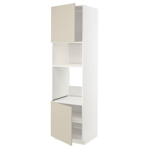 METOD - Hi cb f oven/micro w 2 drs/shelves, white/Havstorp beige, 60x60x220 cm
