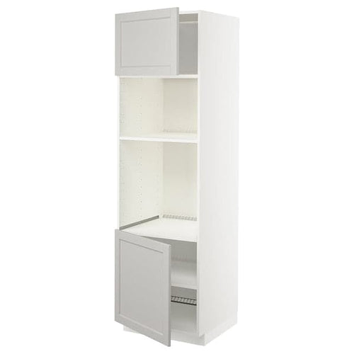 METOD - Hi cb f oven/micro w 2 drs/shelves, white/Lerhyttan light grey, 60x60x200 cm