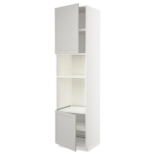 METOD - Hi cb f oven/micro w 2 drs/shelves, white/Lerhyttan light grey, 60x60x240 cm