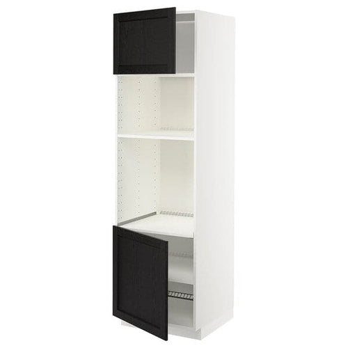 METOD - Hi cb f oven/micro w 2 drs/shelves, white/Lerhyttan black stained , 60x60x200 cm