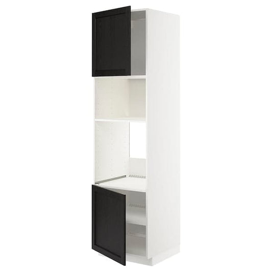 Ikea METOD - Hi cb f oven/micro w 2 drs/shelves, white/Lerhyttan black stained, 60x60x220 cm