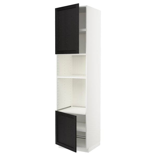 Ikea METOD - Hi cb f oven/micro w 2 drs/shelves, white/Lerhyttan black stained, 60x60x240 cm