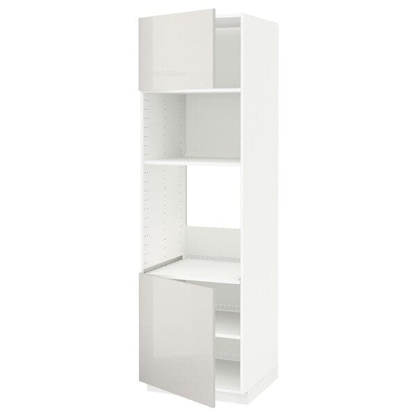 Ikea METOD - Hi cb f oven/micro w 2 drs/shelves, white/Ringhult light grey, 60x60x200 cm