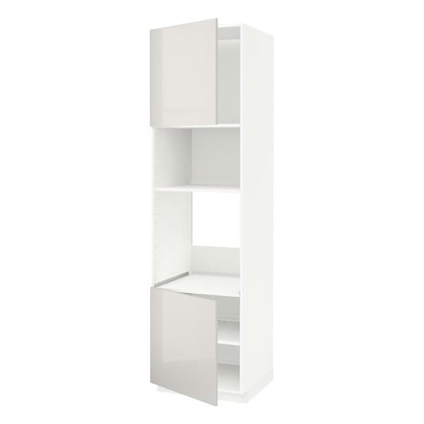 Ikea METOD - Hi cb f oven/micro w 2 drs/shelves, white/Ringhult light grey, 60x60x220 cm