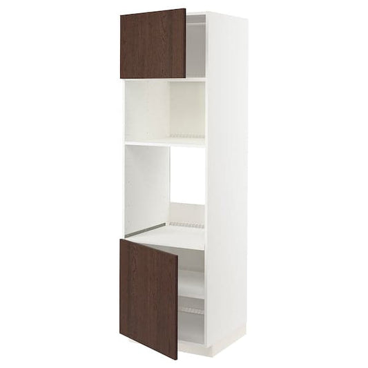 Ikea METOD - Hi cb f oven/micro w 2 drs/shelves, white/Sinarp brown , 60x60x200 cm