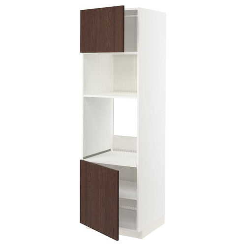 METOD - Hi cb f oven/micro w 2 drs/shelves, white/Sinarp brown , 60x60x200 cm