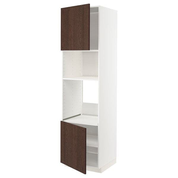 METOD - Hi cb f oven/micro w 2 drs/shelves, white/Sinarp brown, 60x60x220 cm - best price from Maltashopper.com 99465514