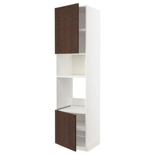 METOD - Hi cb f oven/micro w 2 drs/shelves, white/Sinarp brown, 60x60x240 cm - best price from Maltashopper.com 29455778