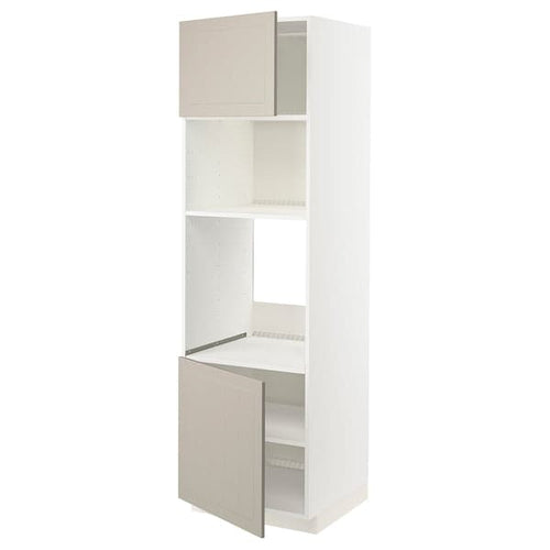 METOD - Hi cb f oven/micro w 2 drs/shelves, white/Stensund beige, 60x60x200 cm