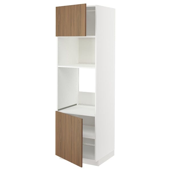 METOD - METOD Hi cb f oven/micro w 2 drs/shelves, white/Tistorp brown walnut effect, 60x60x200 cm