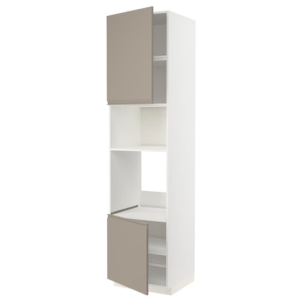 Ikea METOD - Hi cb f oven/micro w 2 drs/shelves, white/Upplöv matt dark beige, 60x60x240 cm