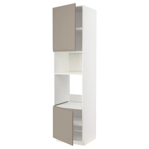 METOD - Hi cb f oven/micro w 2 drs/shelves, white/Upplöv matt dark beige, 60x60x240 cm