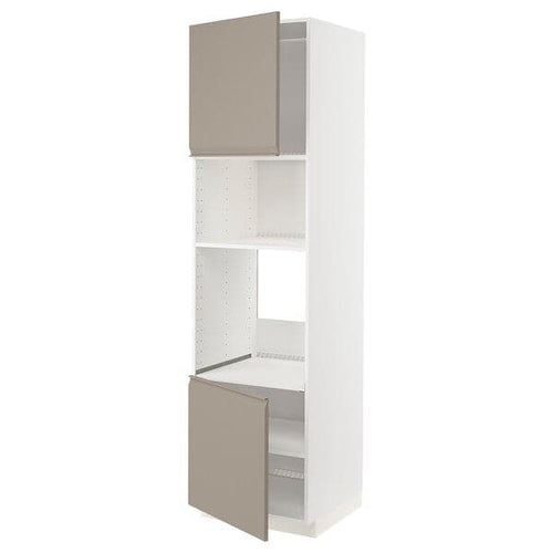 METOD - Hi cb f oven/micro w 2 drs/shelves, white/Upplöv matt dark beige, 60x60x220 cm