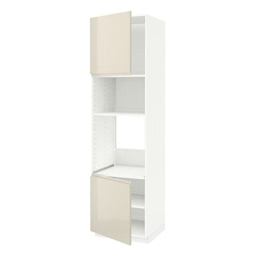 METOD - Hi cb f oven/micro w 2 drs/shelves, white/Voxtorp high-gloss light beige, 60x60x220 cm