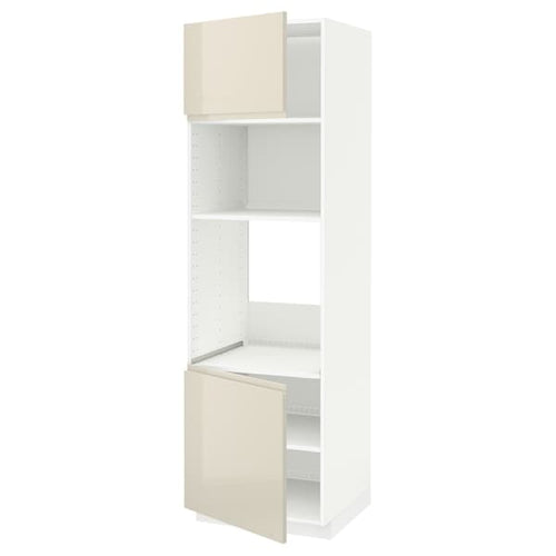 METOD - Hi cb f oven/micro w 2 drs/shelves, white/Voxtorp high-gloss light beige, 60x60x200 cm