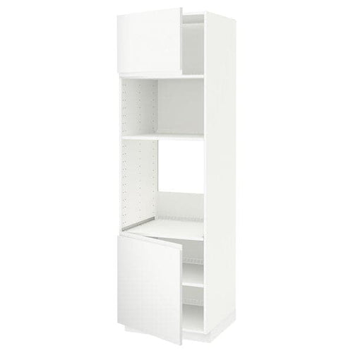 METOD - Hi cb f oven/micro w 2 drs/shelves, white/Voxtorp matt white, 60x60x200 cm