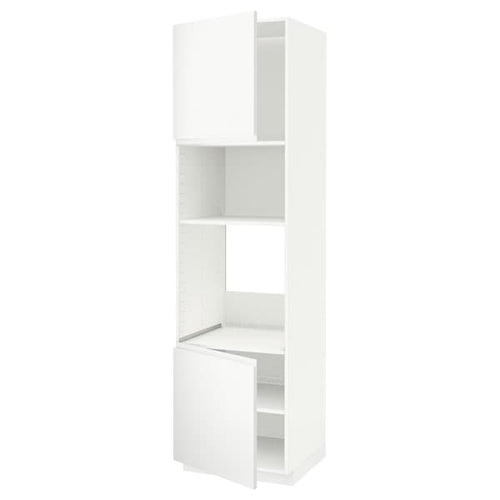 METOD - Hi cb f oven/micro w 2 drs/shelves, white/Voxtorp matt white, 60x60x220 cm