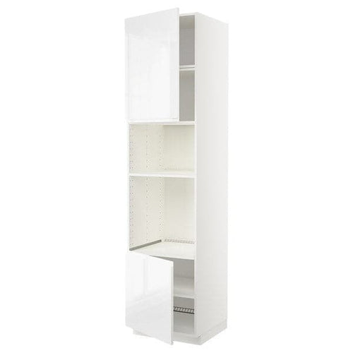 METOD - Hi cb f oven/micro w 2 drs/shelves, white/Voxtorp high-gloss/white, 60x60x240 cm