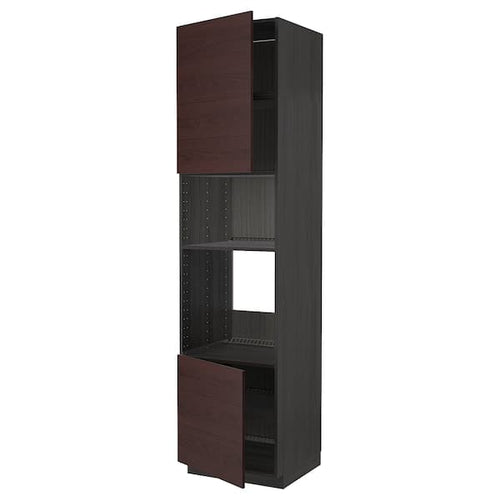 METOD - Hi cb f oven/micro w 2 drs/shelves, black Askersund/dark brown ash effect, 60x60x240 cm