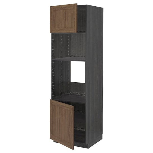 METOD - Hi cb f oven/micro w 2 drs/shelves, black Enköping/brown walnut effect, 60x60x200 cm - best price from Maltashopper.com 09476418